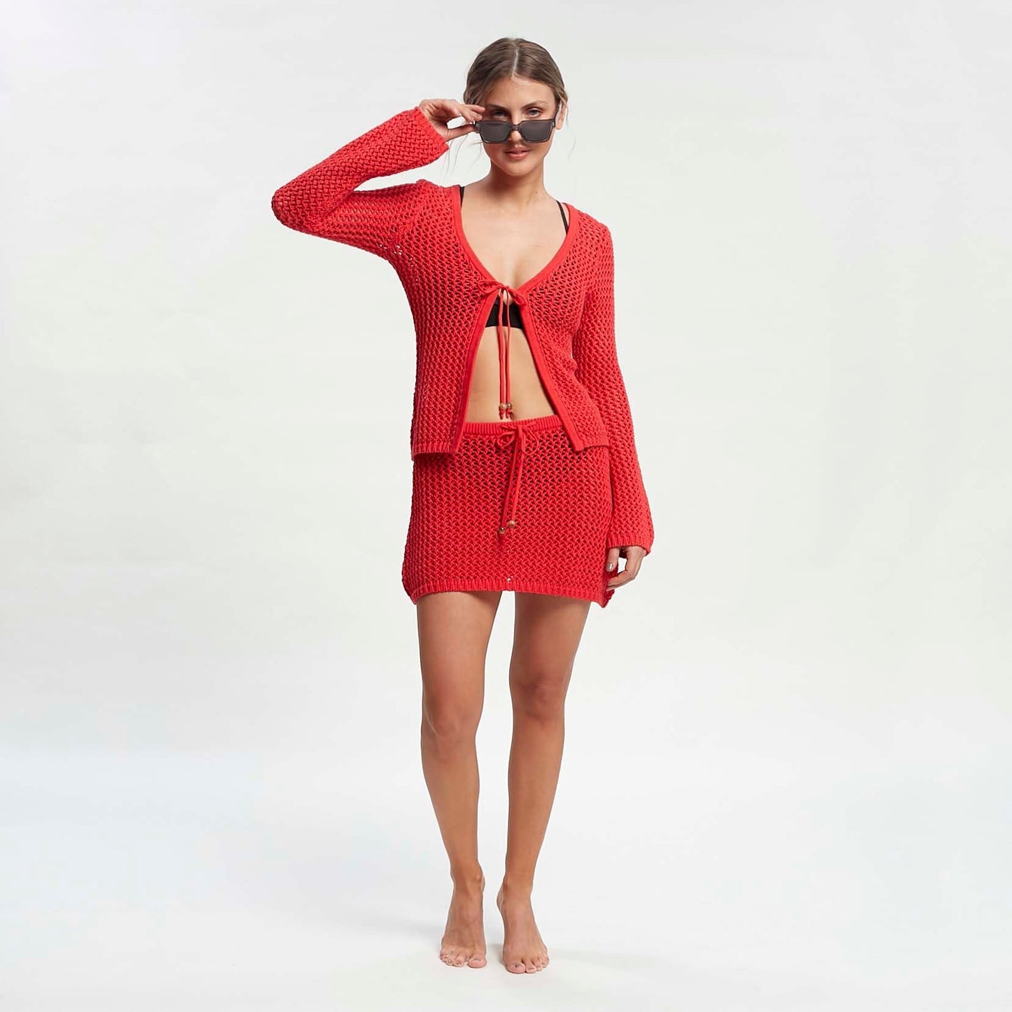 Pollera Rusty Amalfi Low Rise Knit Skirt Fiesta Red