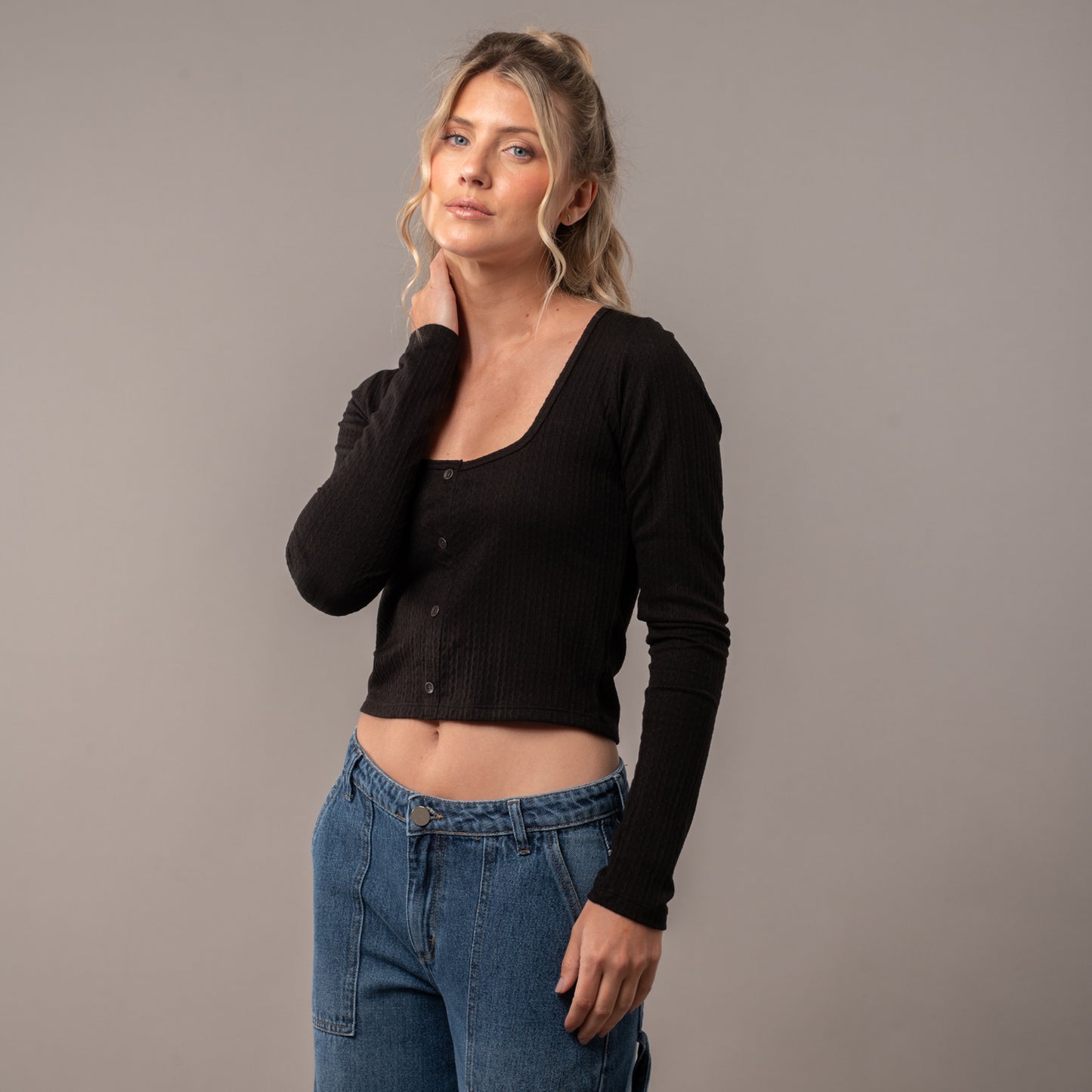 Fashion Top Rusty Braid Ls Tee Ld Black