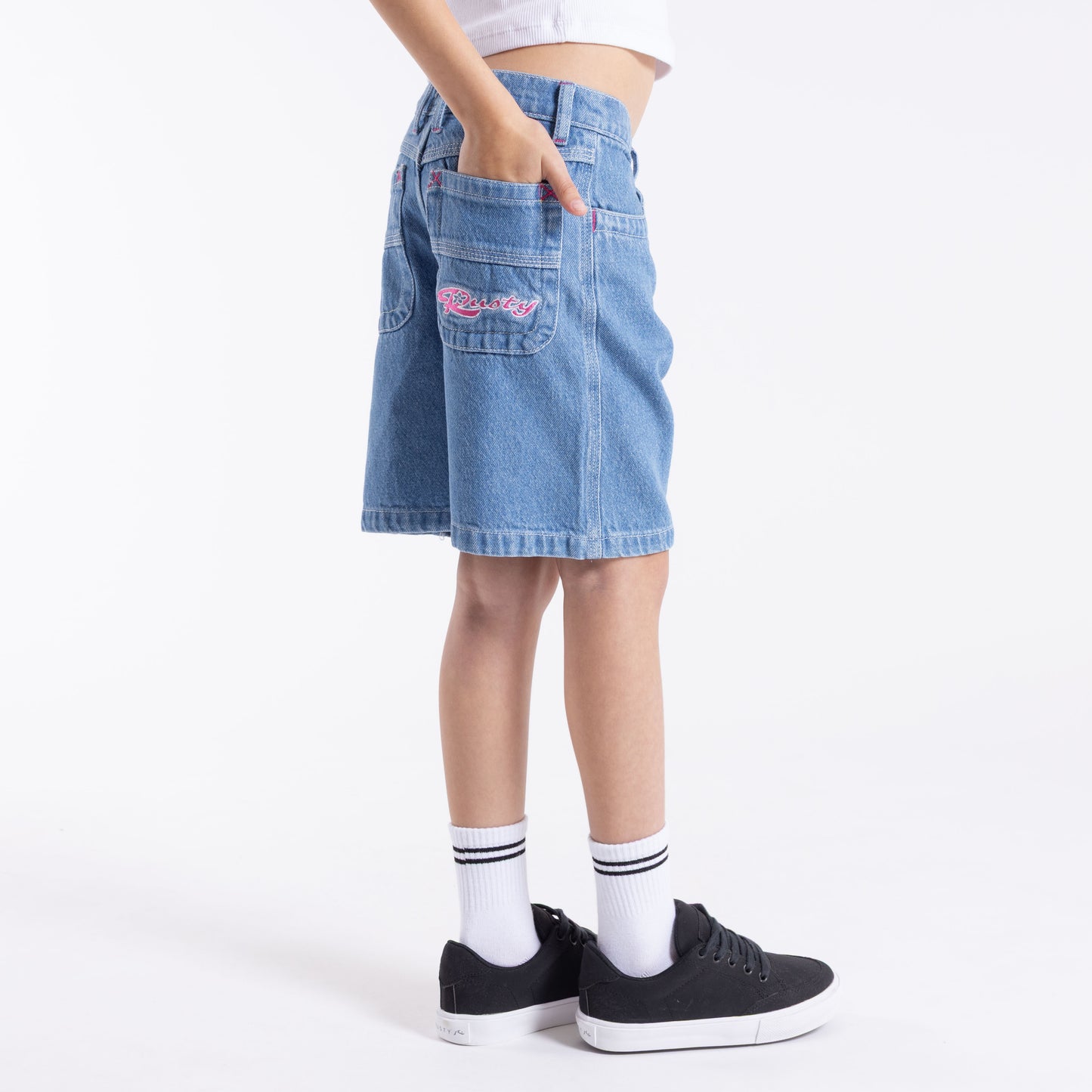 Bermuda Rusty Flip Girl Wide Denim Jort Girls Blue