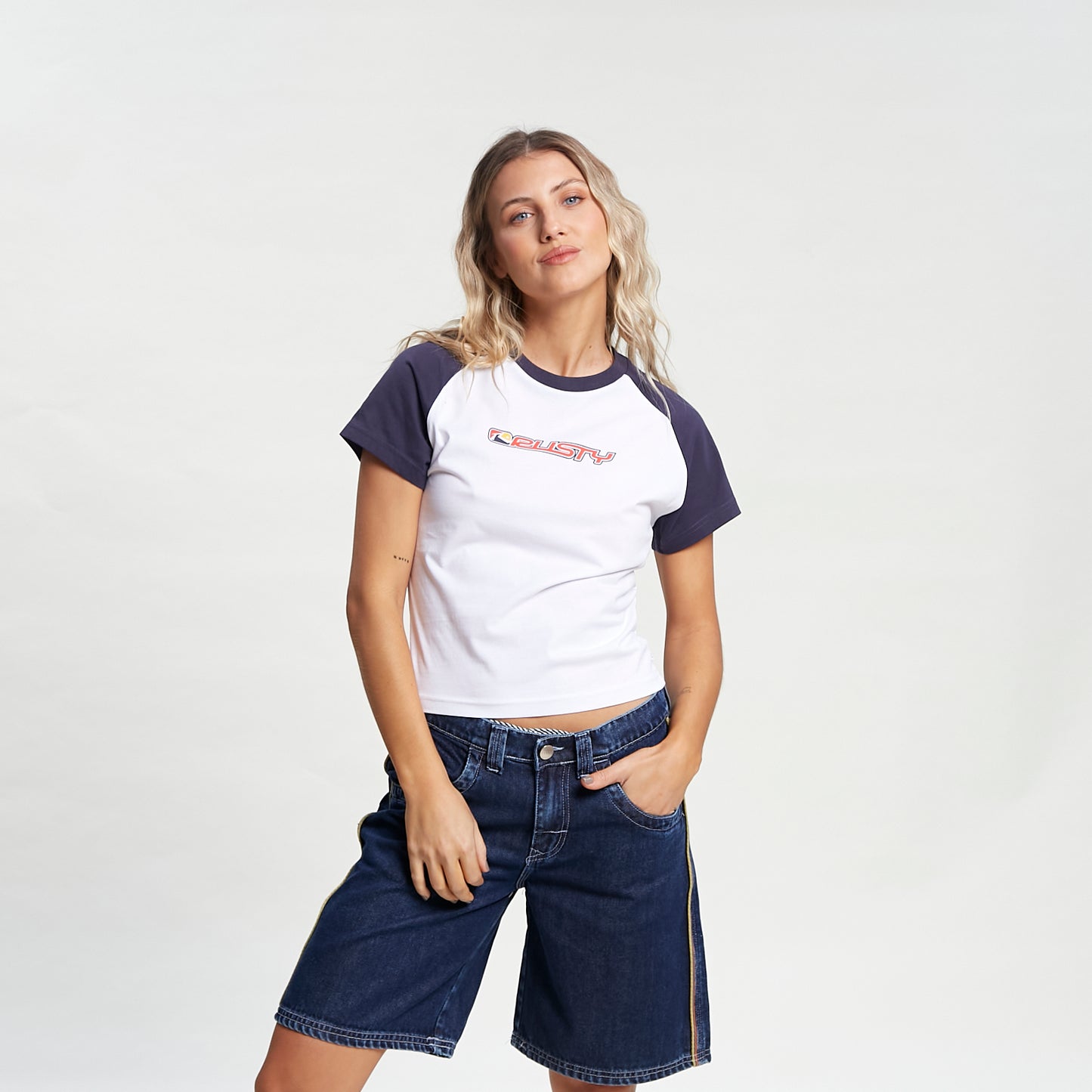 Bermuda Rusty Flip Mommy Low Rise Long Denim Short Ld Deep Blue