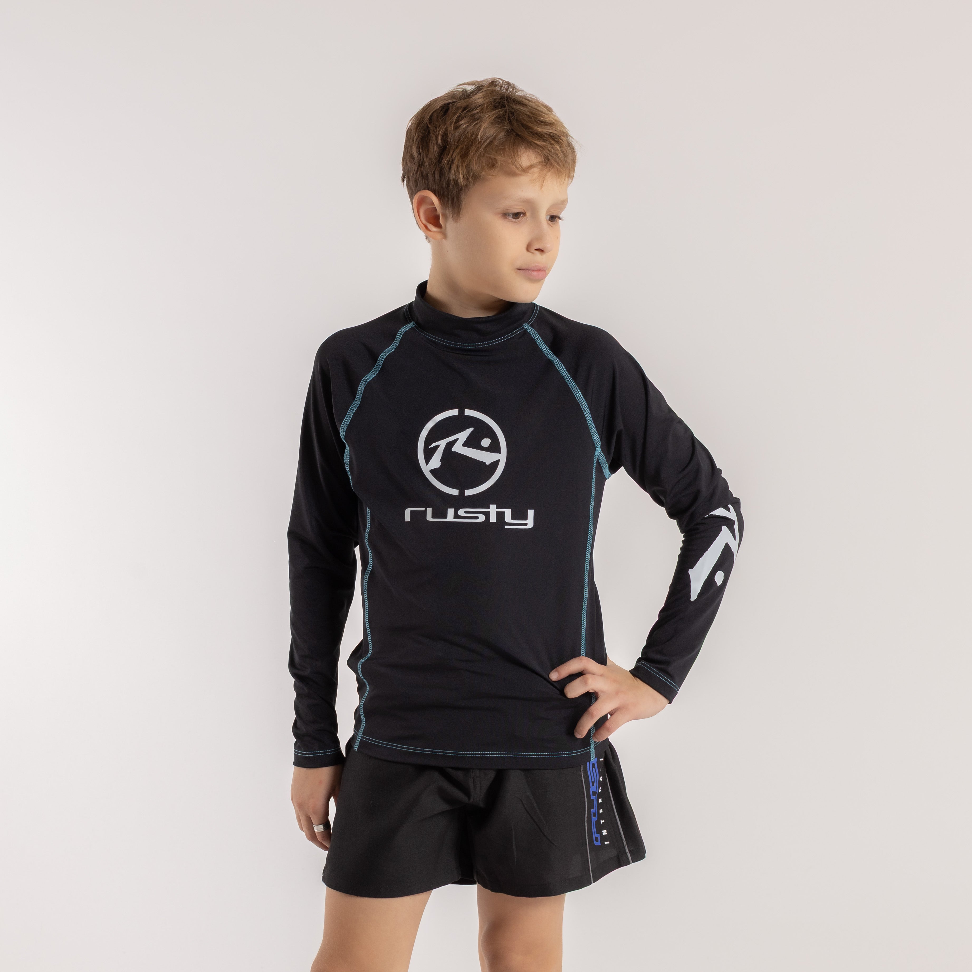 Rashie Rusty Gnaraloo Long Sleeve Surf Top Boys Black