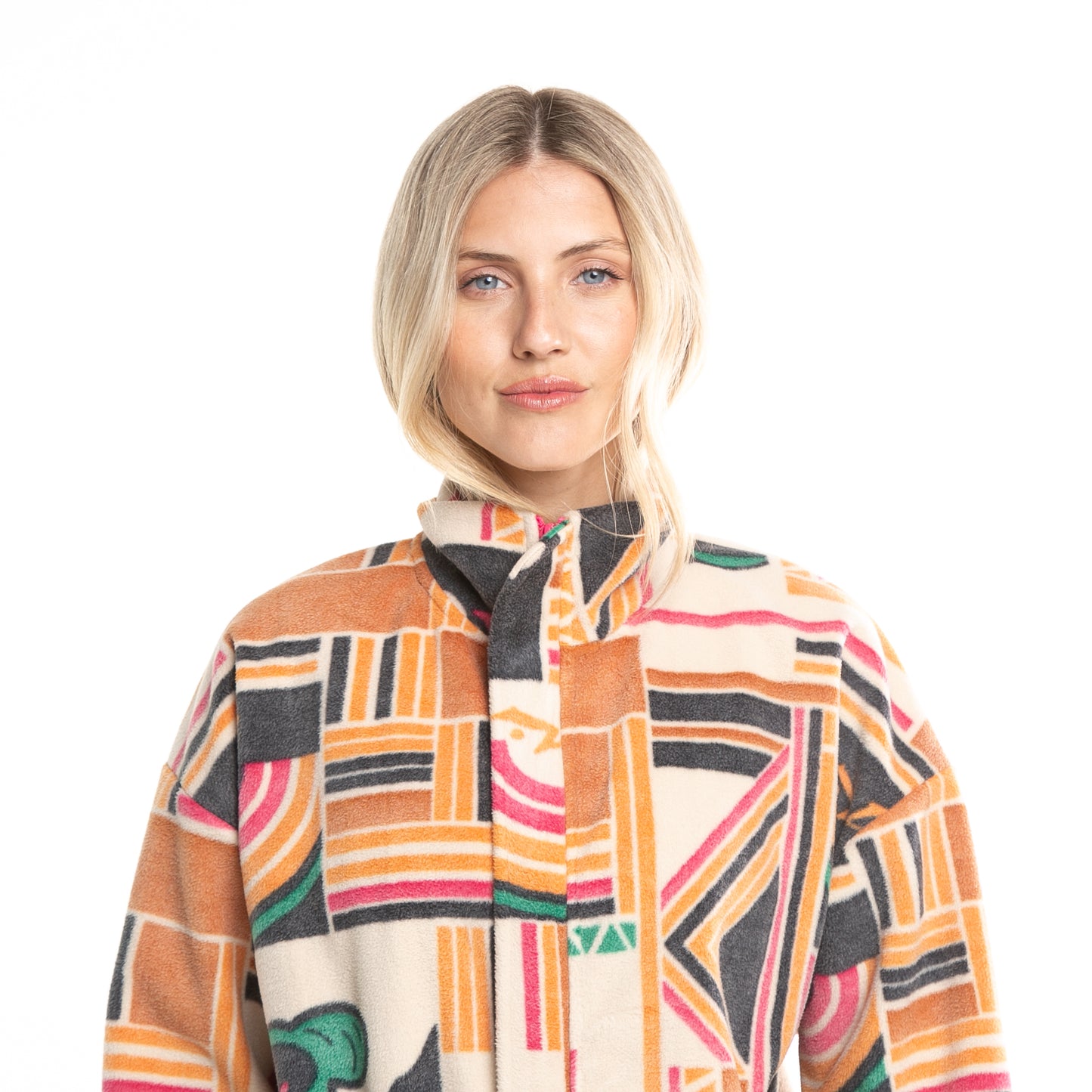 Campera Canguro Rusty Josie Mock Neck Printed Fleece Ld Cream