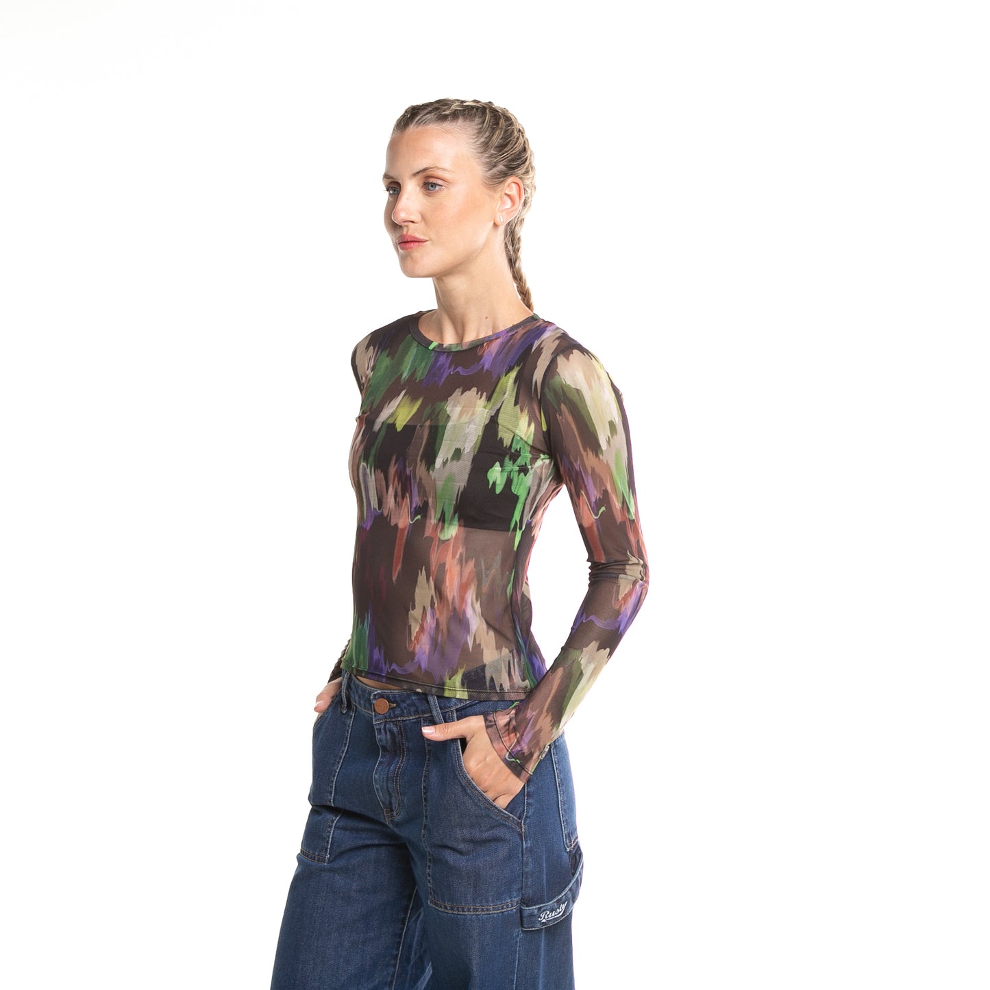 fashion_top_rusty_color_flash_ls_top_ld_black#BK#BLACK