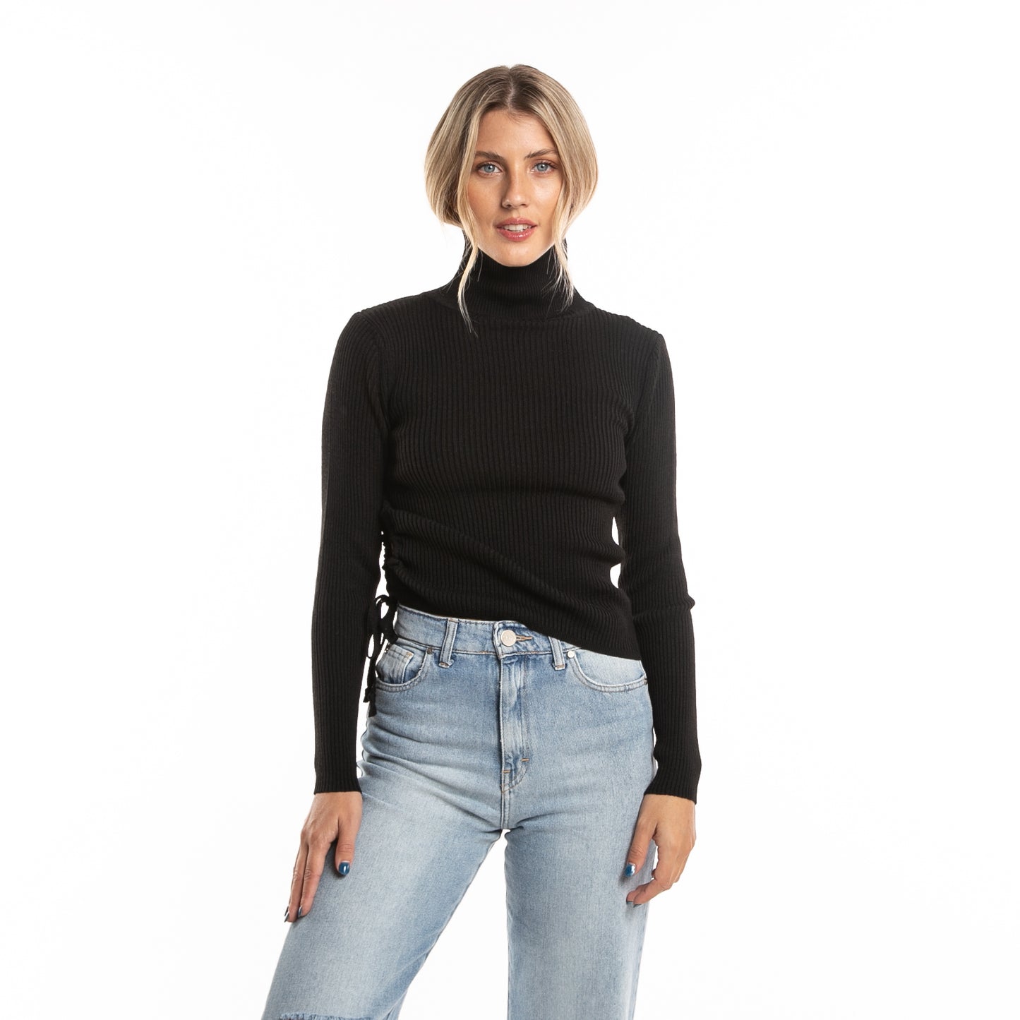 Sweater Rusty Gathered Hi Neck Knit Ld