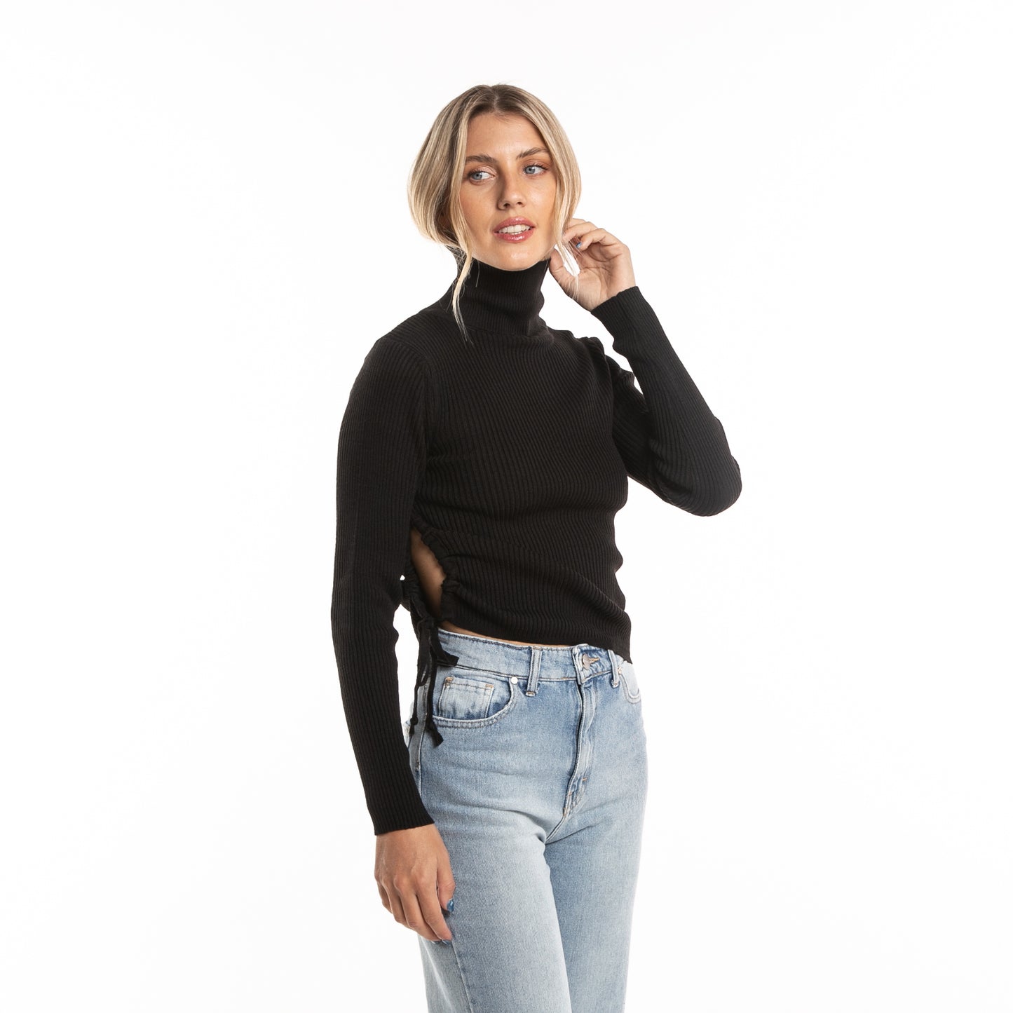Sweater Rusty Gathered Hi Neck Knit Ld
