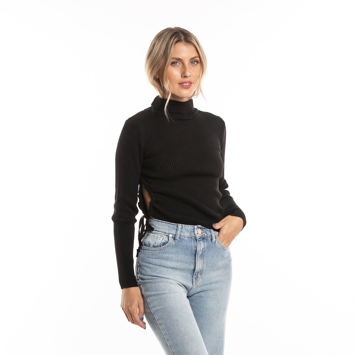Sweater Rusty Gathered Hi Neck Knit Ld