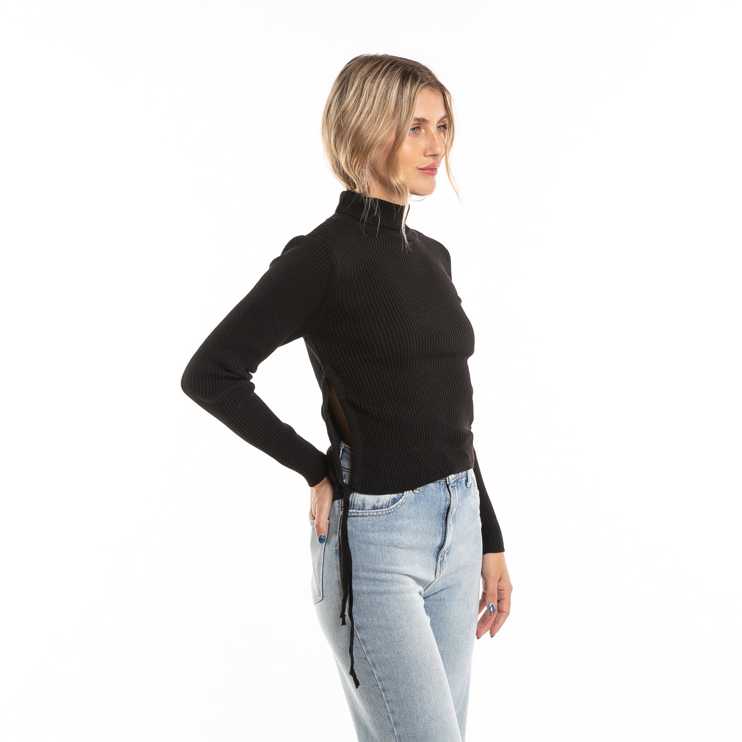 Sweater Rusty Gathered Hi Neck Knit Ld