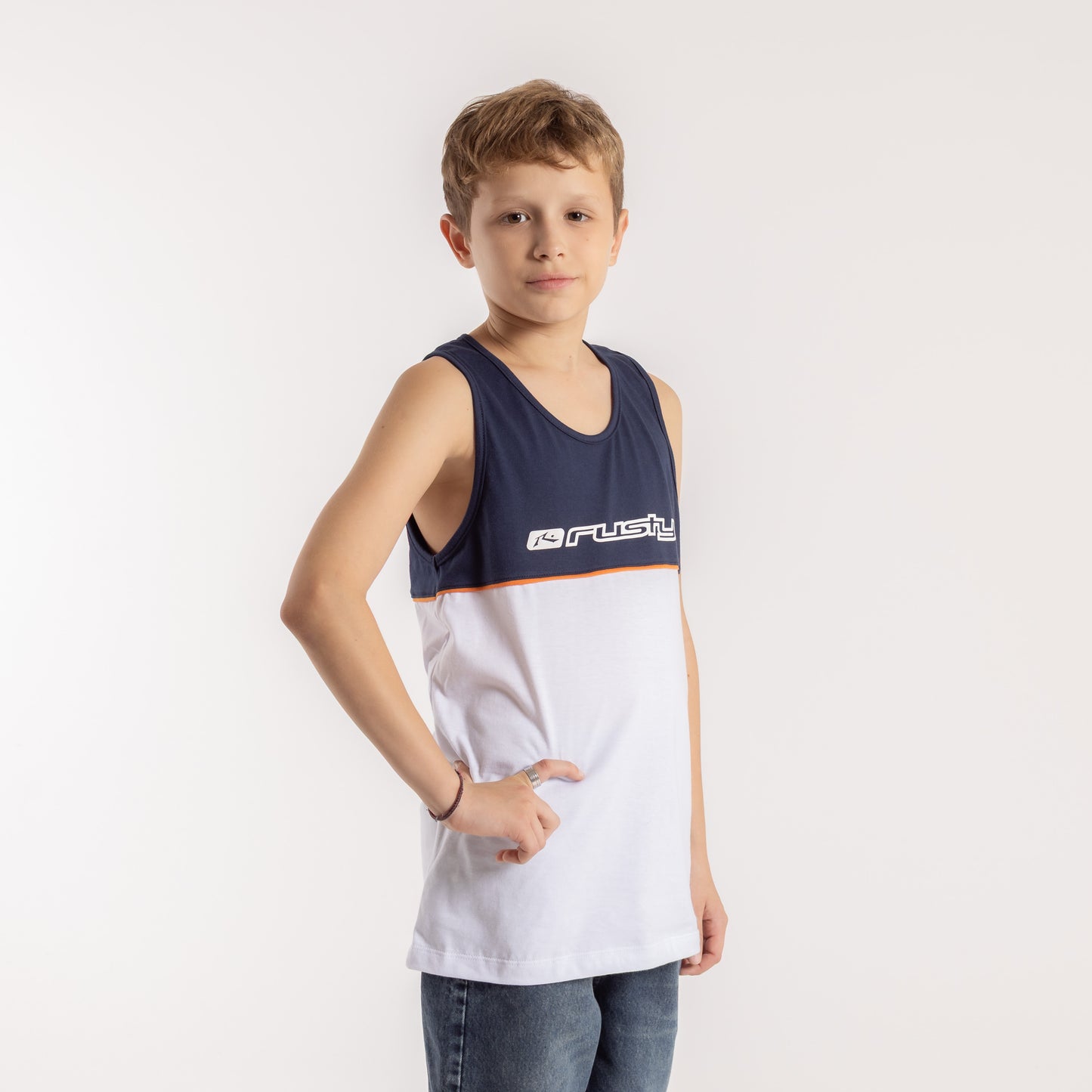 Musculosa Rusty Infinity Tank Jr White/Navy Blue