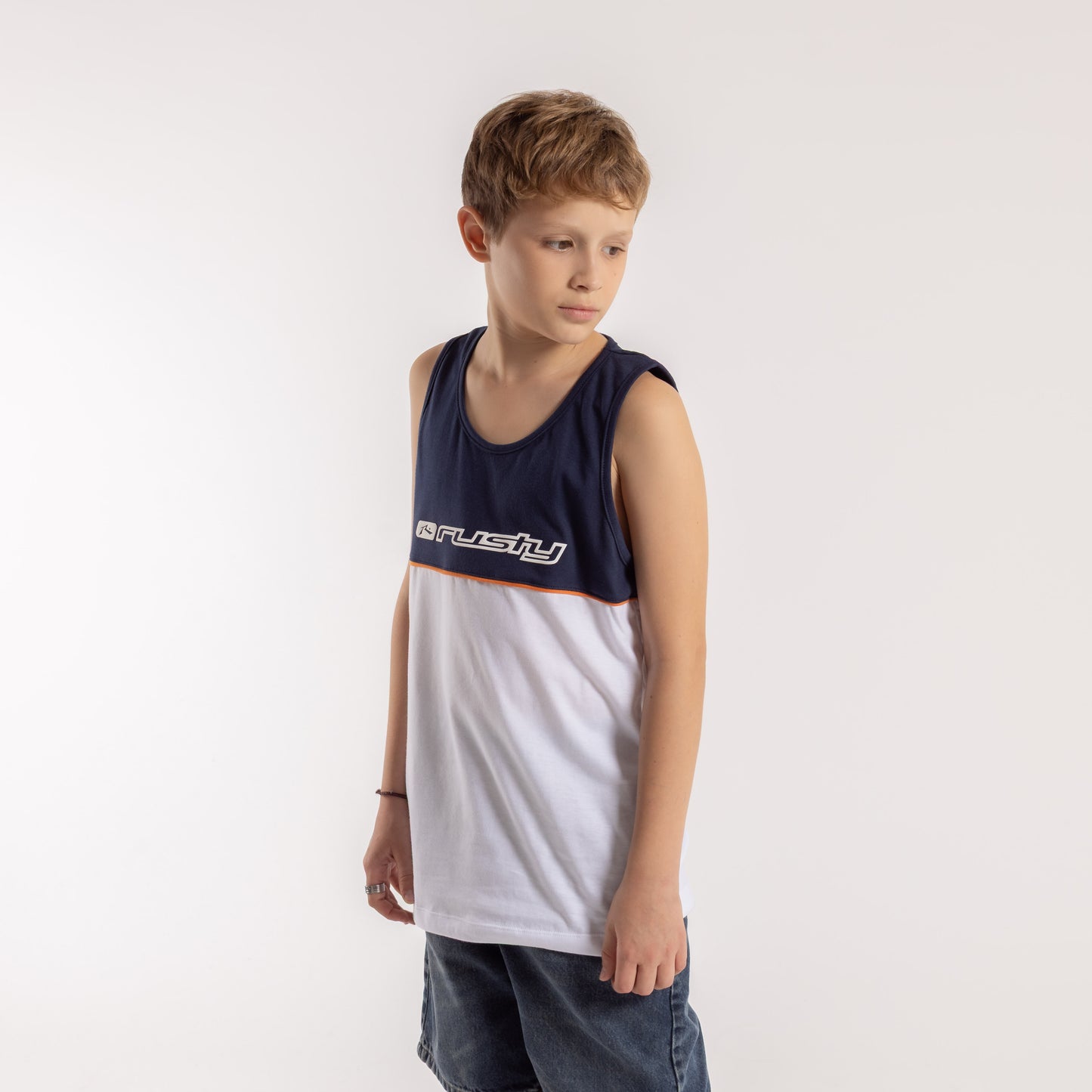 Musculosa Rusty Infinity Tank Jr White/Navy Blue