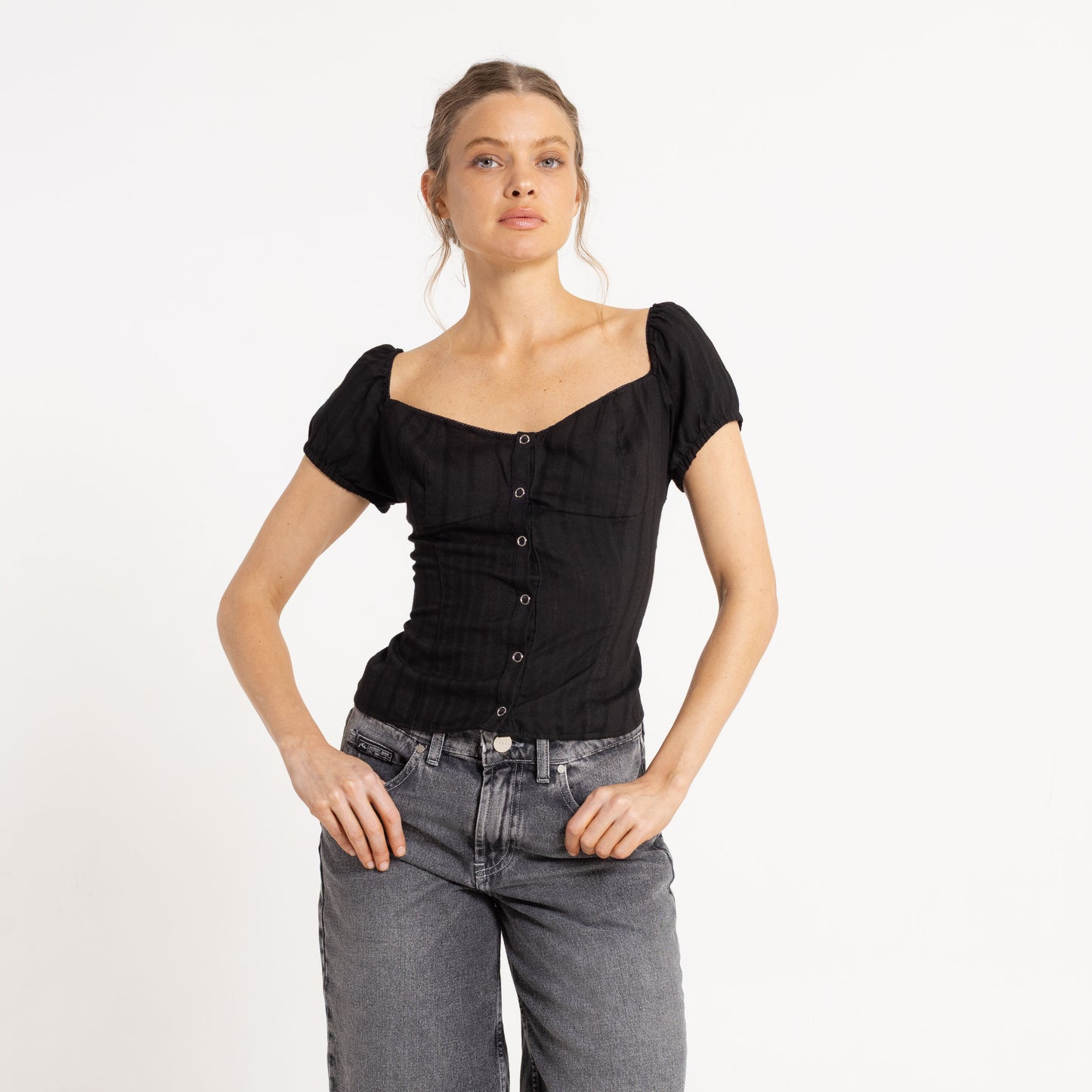 Fashion Top Rusty Sandy Button Up Top Ld Black