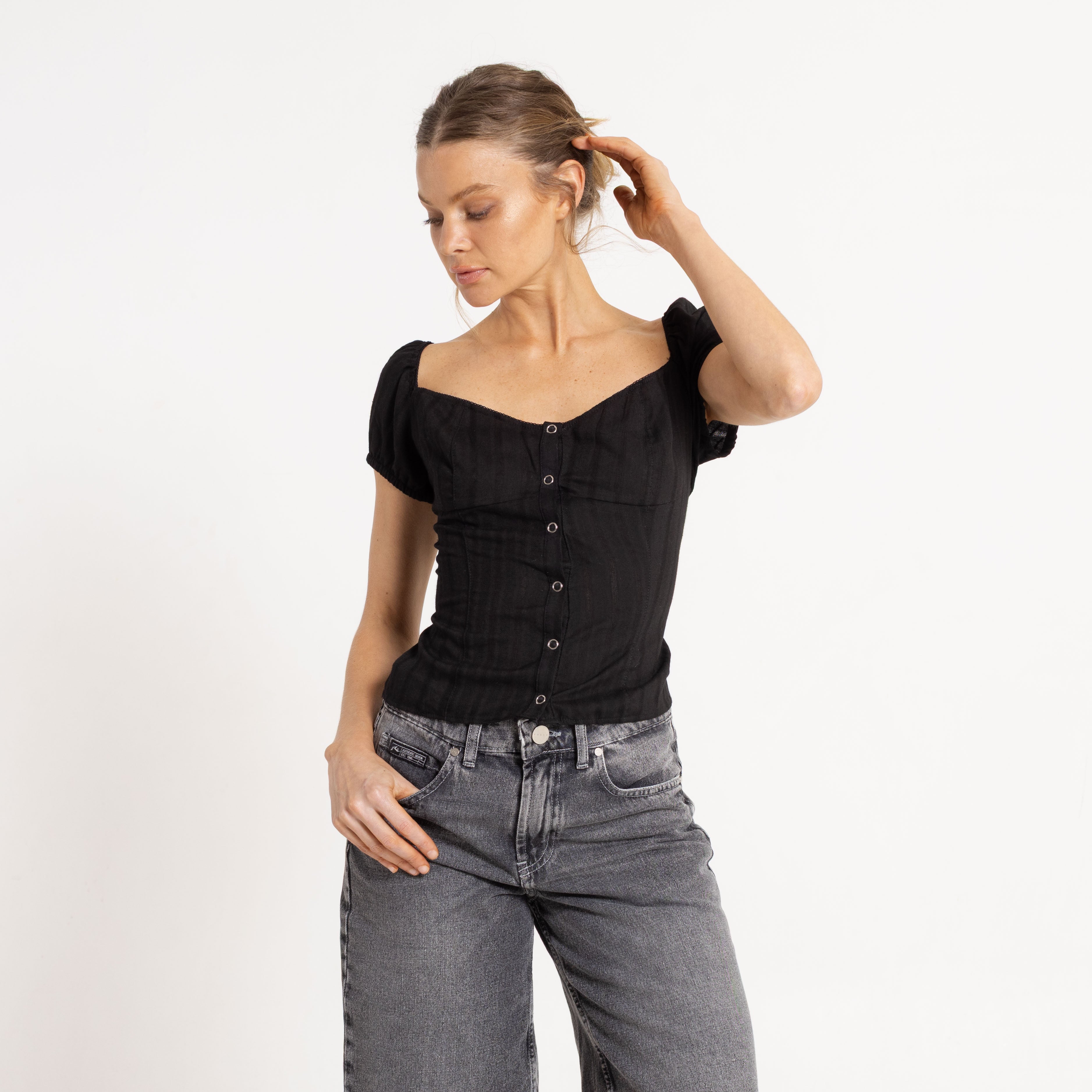 Fashion Top Rusty Sandy Button Up Top Ld Black