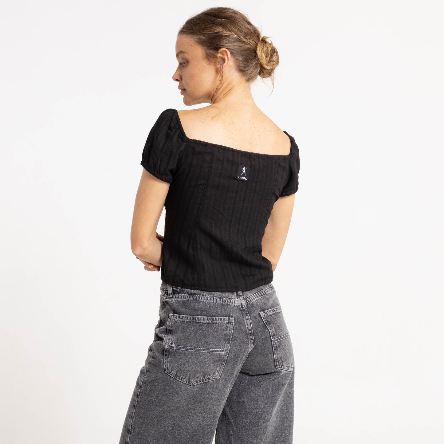Fashion Top Rusty Sandy Button Up Top Ld Black