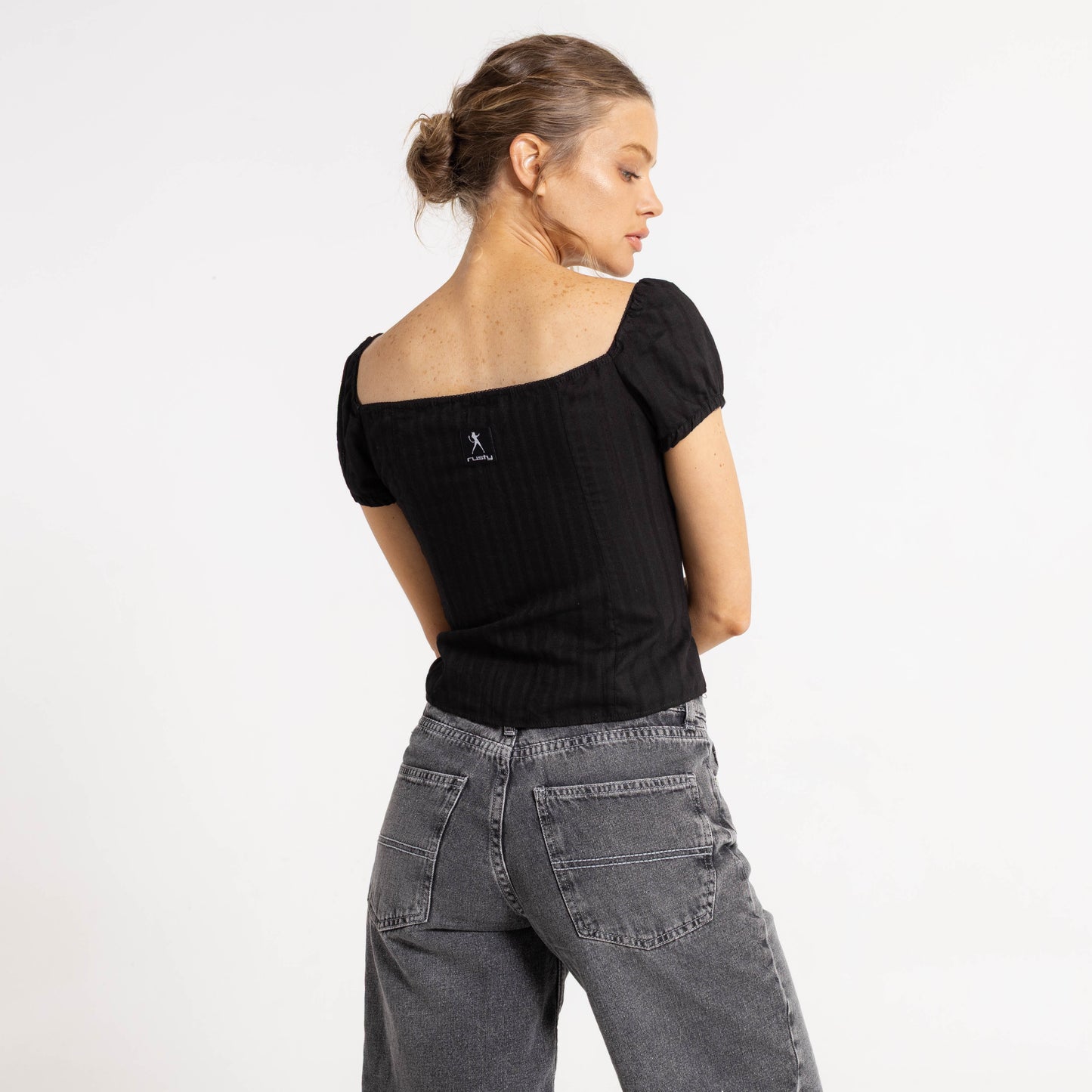 Fashion Top Rusty Sandy Button Up Top Ld Black