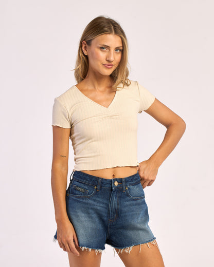 Remera Mc Rusty Polly Anna Pointelle Baby Tee 2.0 Ld Ecru