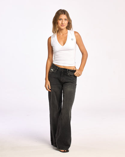 Jean Rusty Cyprus Black Low Rise Wide Jean Ld Blasted Black