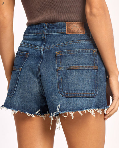 Bermuda Rusty Penny 2.0 Kick Flare Denim Short Ld Deep Sea Blue
