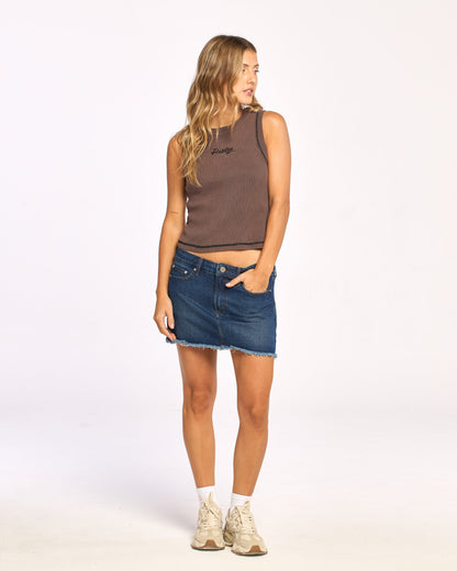 Pollera Rusty Mavericks Low Rise Denim Mini Skirt Ld Deep Sea Blue