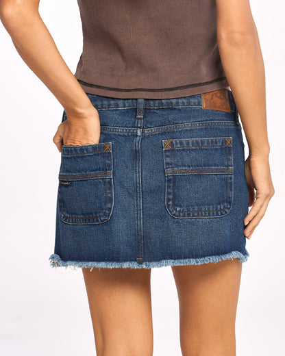 Pollera Rusty Mavericks Low Rise Denim Mini Skirt Ld Deep Sea Blue