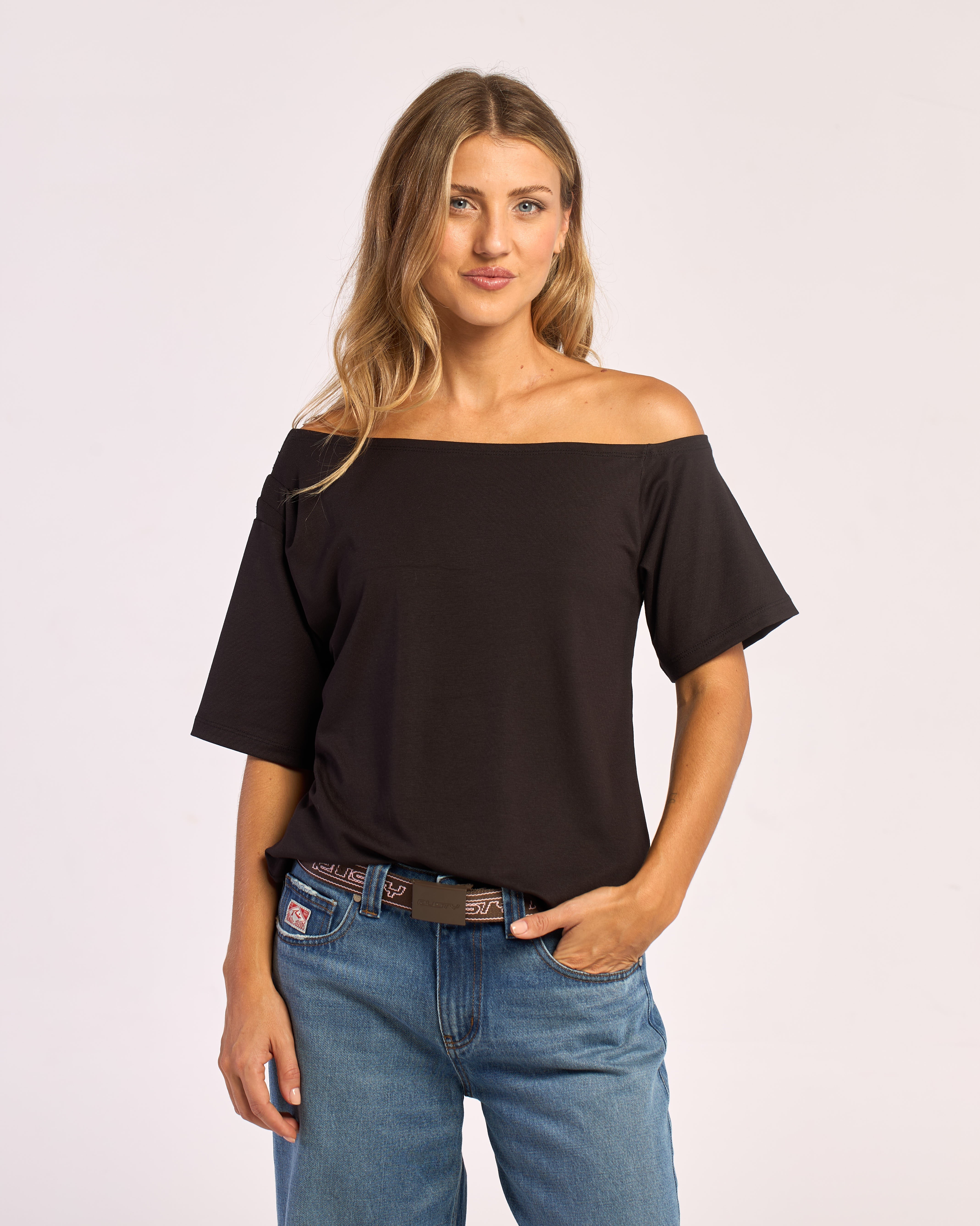 Fashion Top Rusty Sally Slouch Off Shoulder Top Ld Black