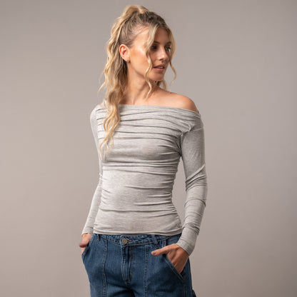 Fashion Top Rusty All Day Off Shoulder Ls Top Ld Grey Marle