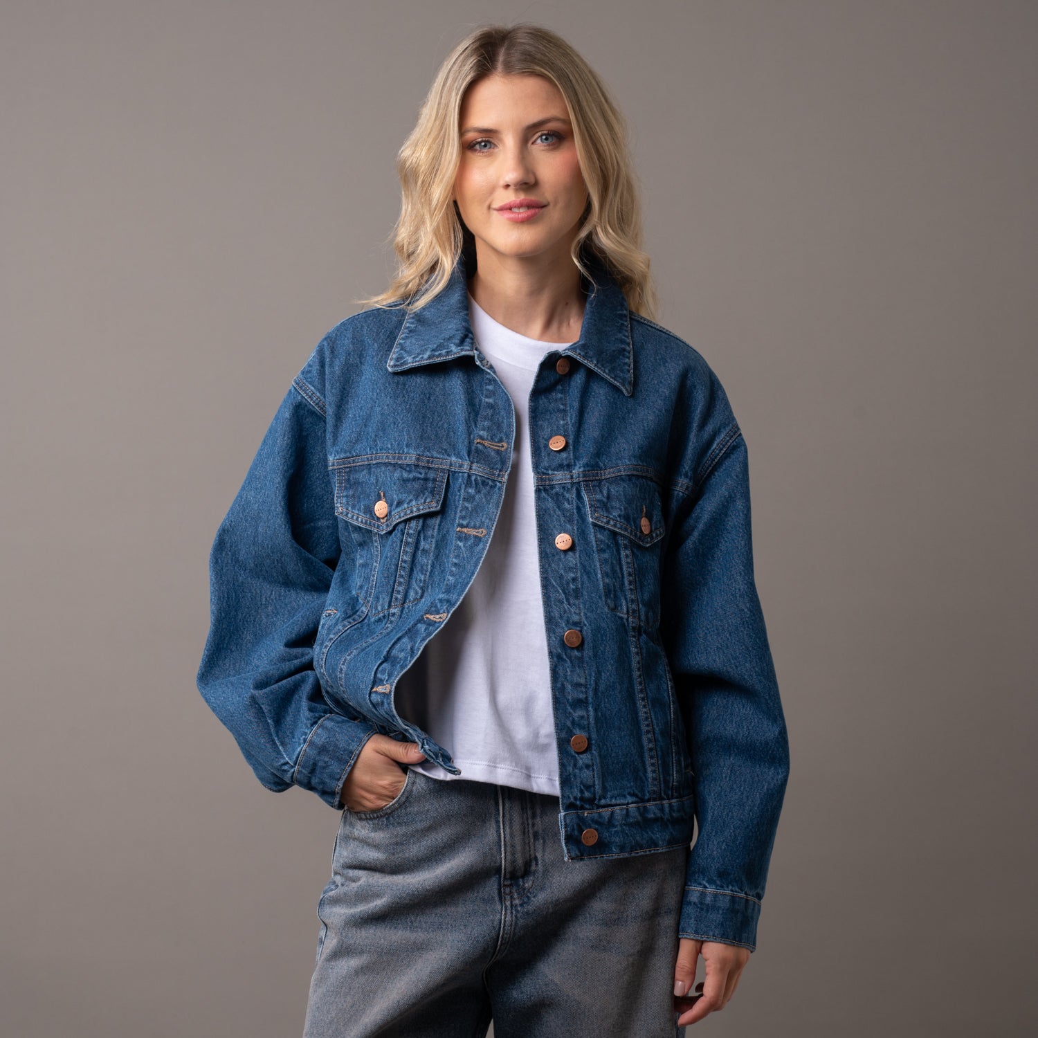 Campera Liviana Rusty All Time Oversized Denim Jacket Ld Middy Blue