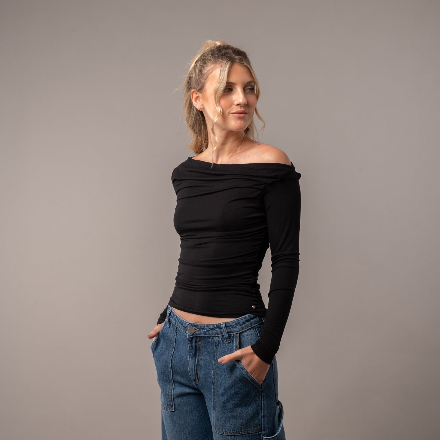 Fashion Top Rusty All Day Off Shoulder Ls Top Ld Black