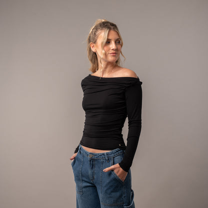 Fashion Top Rusty All Day Off Shoulder Ls Top Ld Black