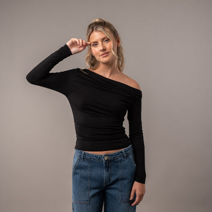 Fashion Top Rusty All Day Off Shoulder Ls Top Ld Black