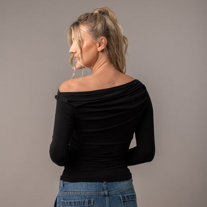 Fashion Top Rusty All Day Off Shoulder Ls Top Ld Black