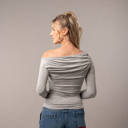 Fashion Top Rusty All Day Off Shoulder Ls Top Ld Grey Marle