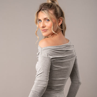 Fashion Top Rusty All Day Off Shoulder Ls Top Ld Grey Marle
