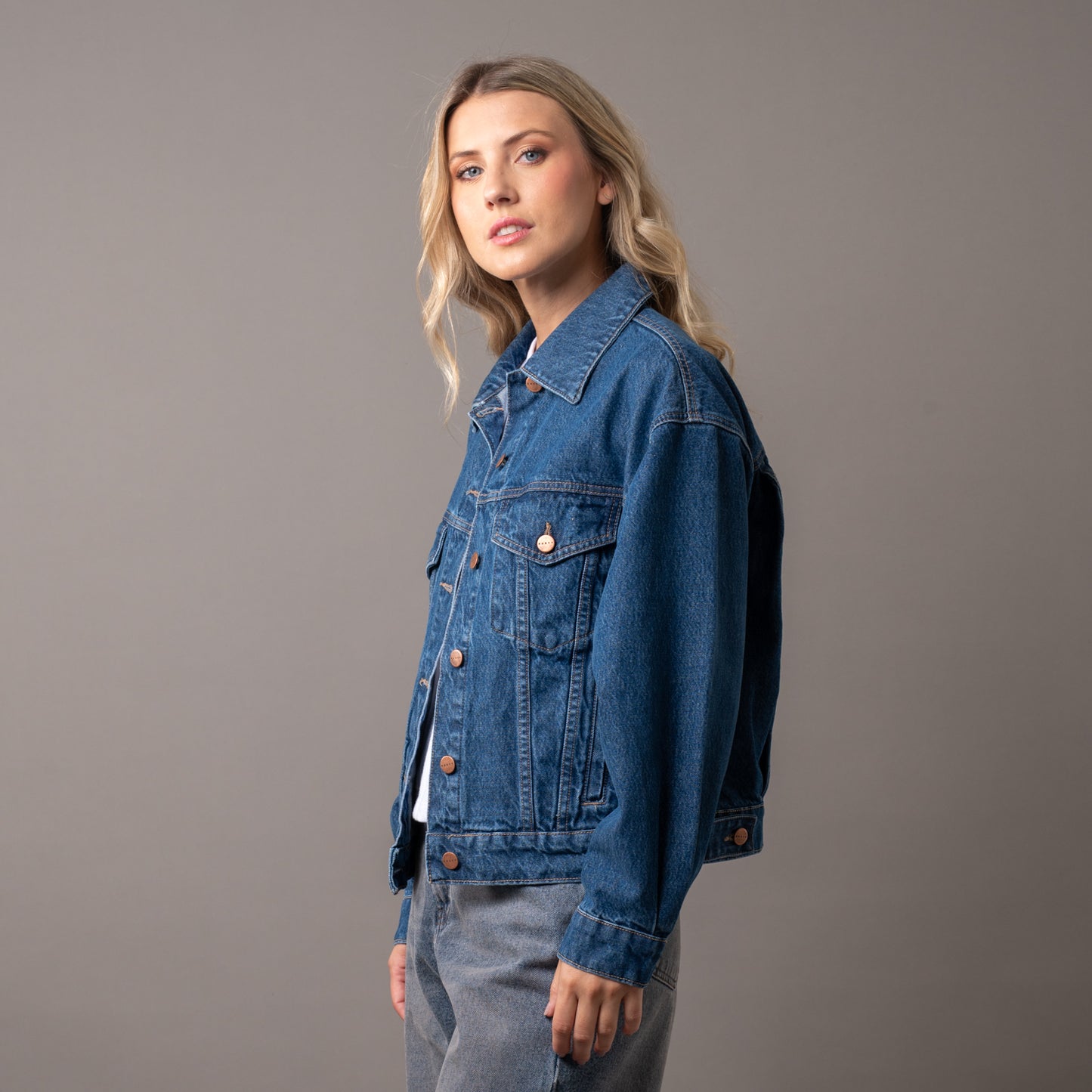 Campera Liviana Rusty All Time Oversized Denim Jacket Ld Middy Blue