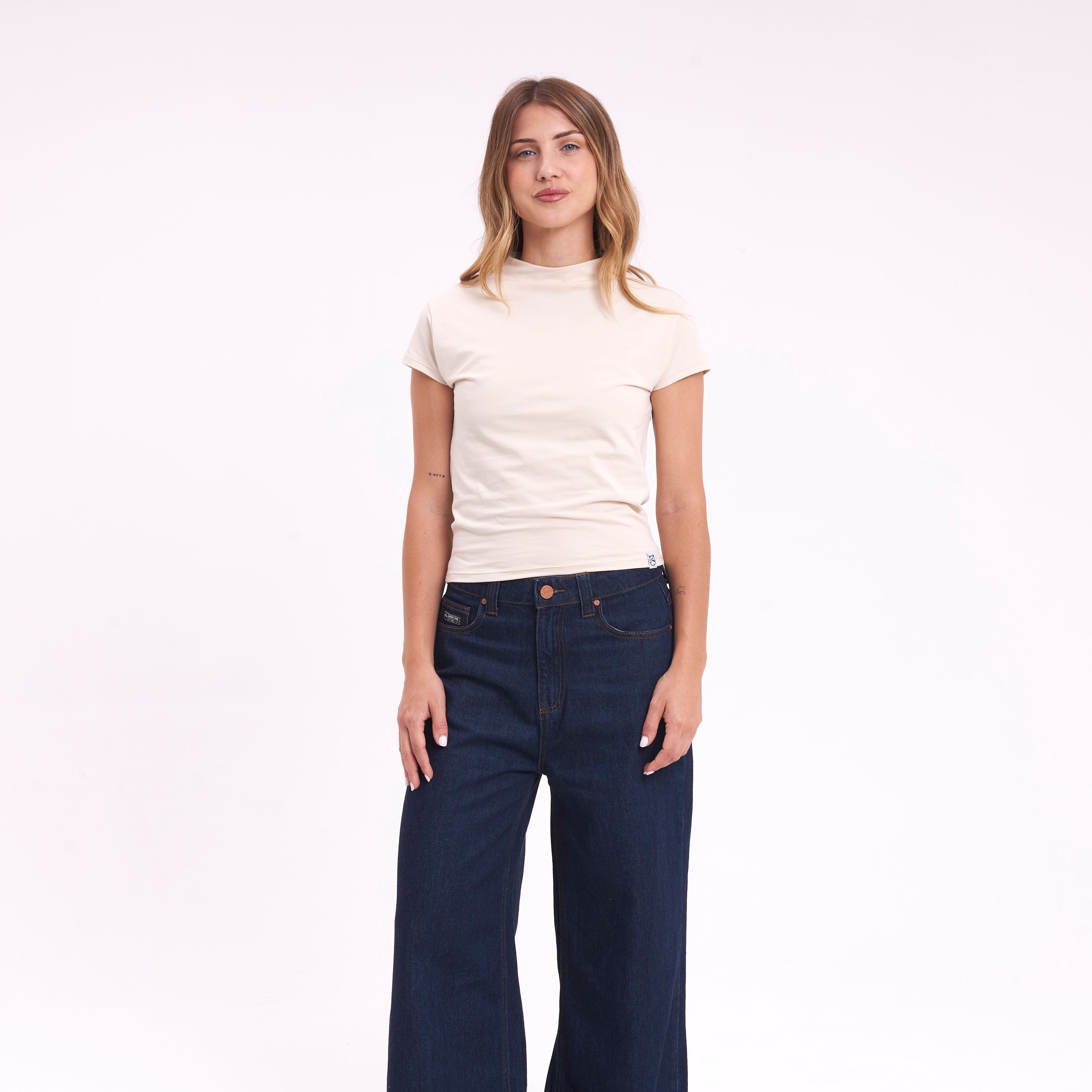 Fashion Top Rusty Annie Hi Neck Baby Tee Ld Ecru
