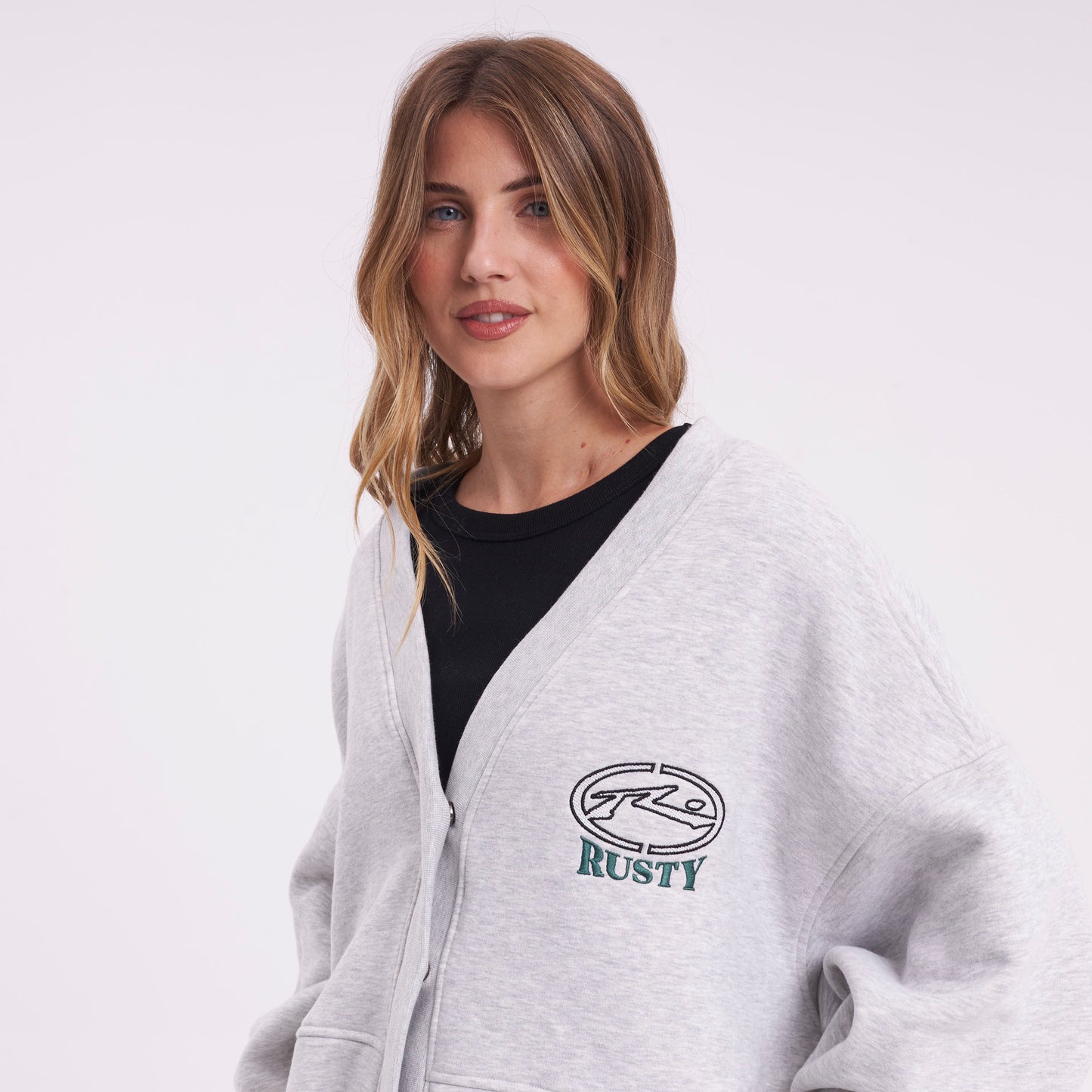 Campera Canguro Rusty Atomic Fleece Cardigan Ld Grey Marle