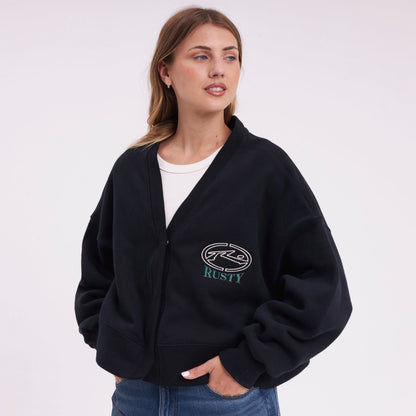 Campera Canguro Rusty Atomic Fleece Cardigan Ld Black