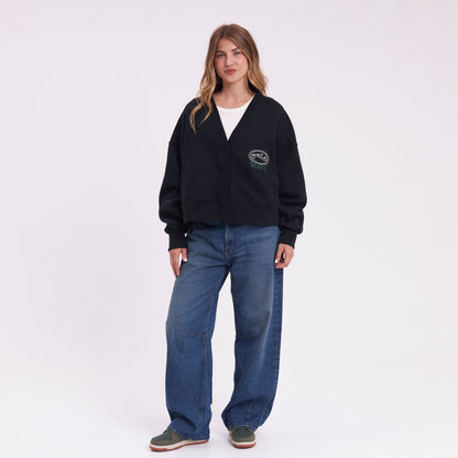 Campera Canguro Rusty Atomic Fleece Cardigan Ld Black