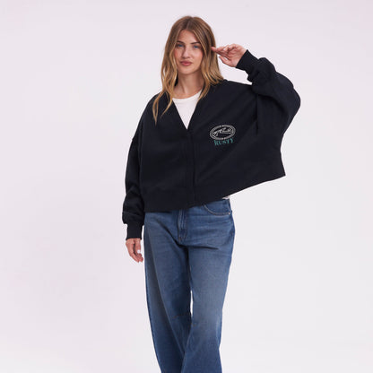 Campera Canguro Rusty Atomic Fleece Cardigan Ld Black