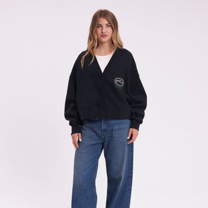 Campera Canguro Rusty Atomic Fleece Cardigan Ld Black