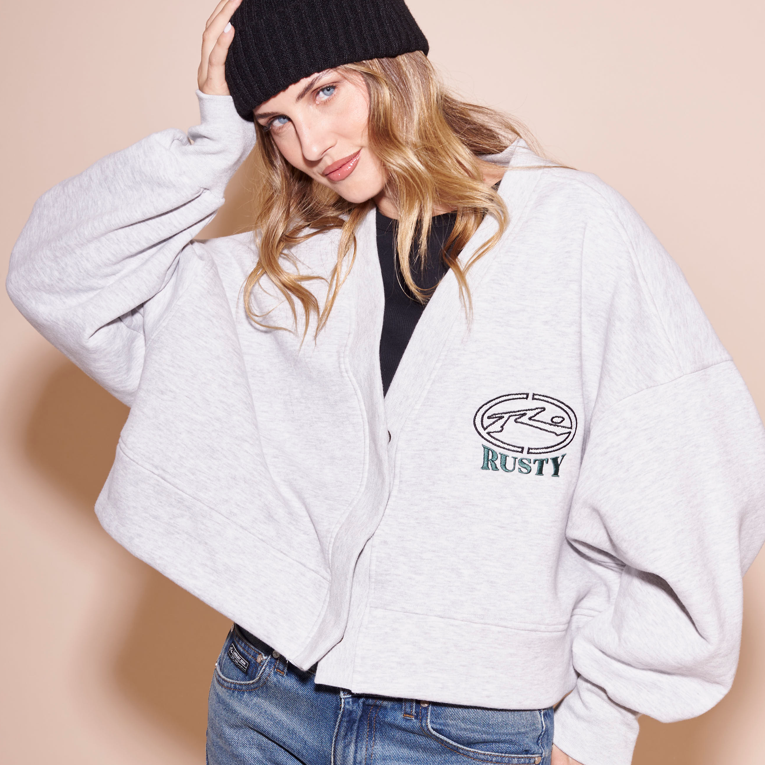 Campera Canguro Rusty Atomic Fleece Cardigan Ld Grey Marle