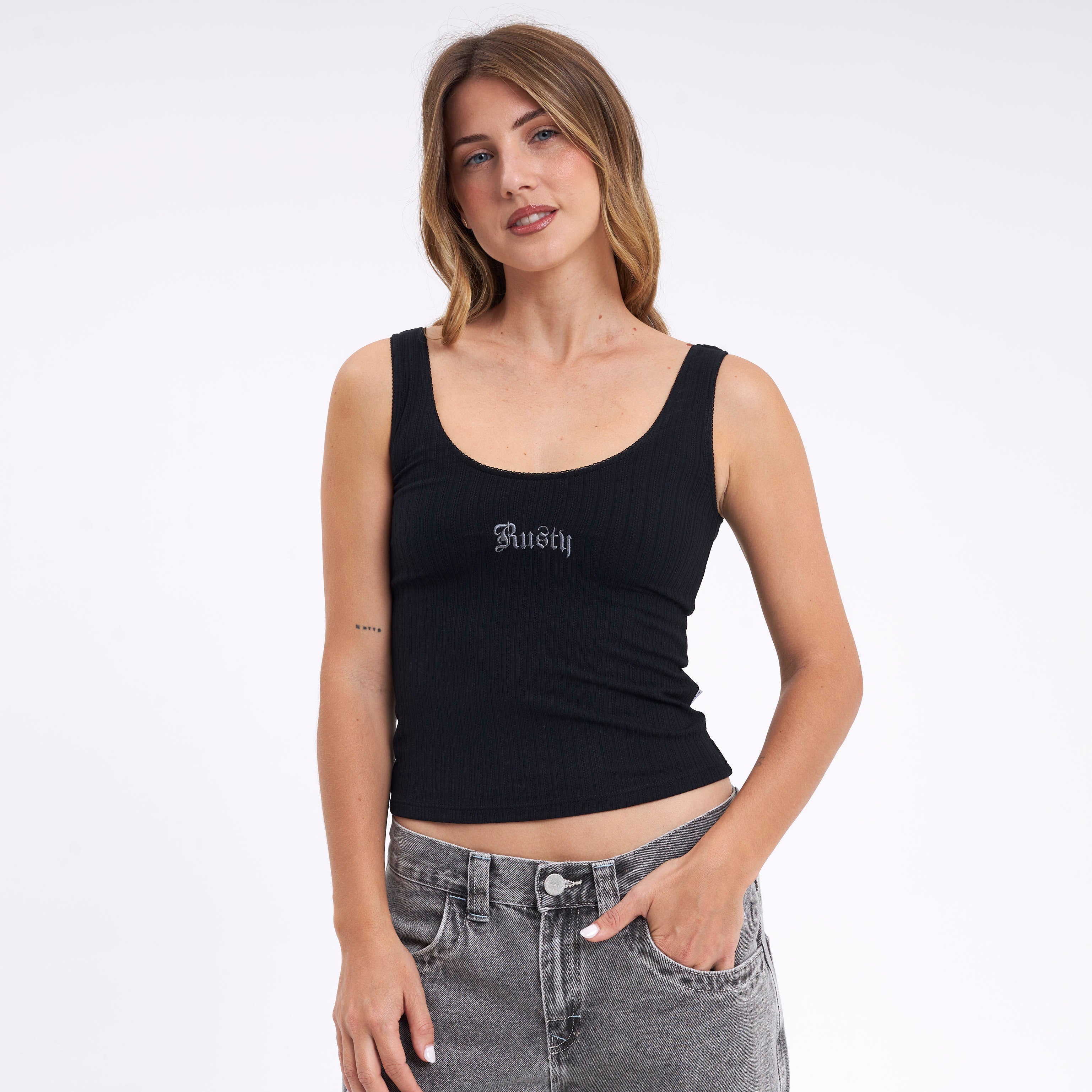 Fashion Top Rusty Cassian Fall Scoop Neck Tank Ld Black