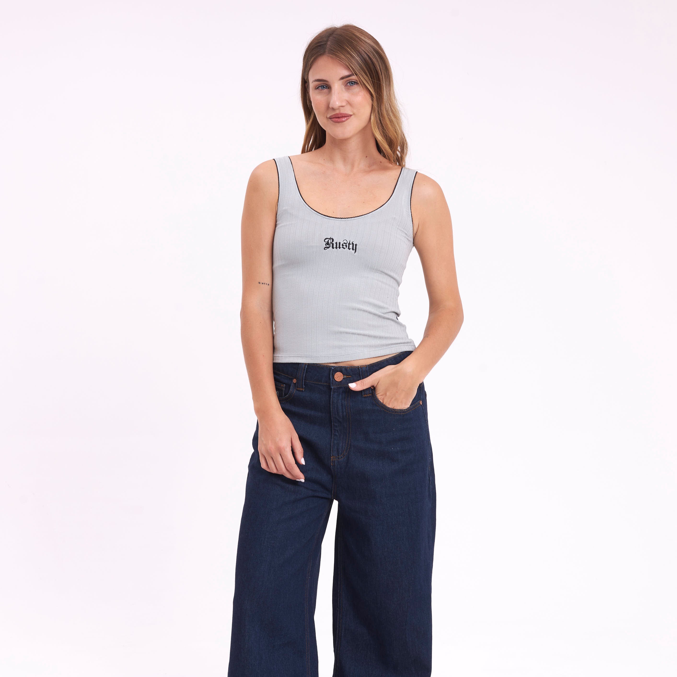 Fashion Top Rusty Cassian Fall Scoop Neck Tank Ld Grey