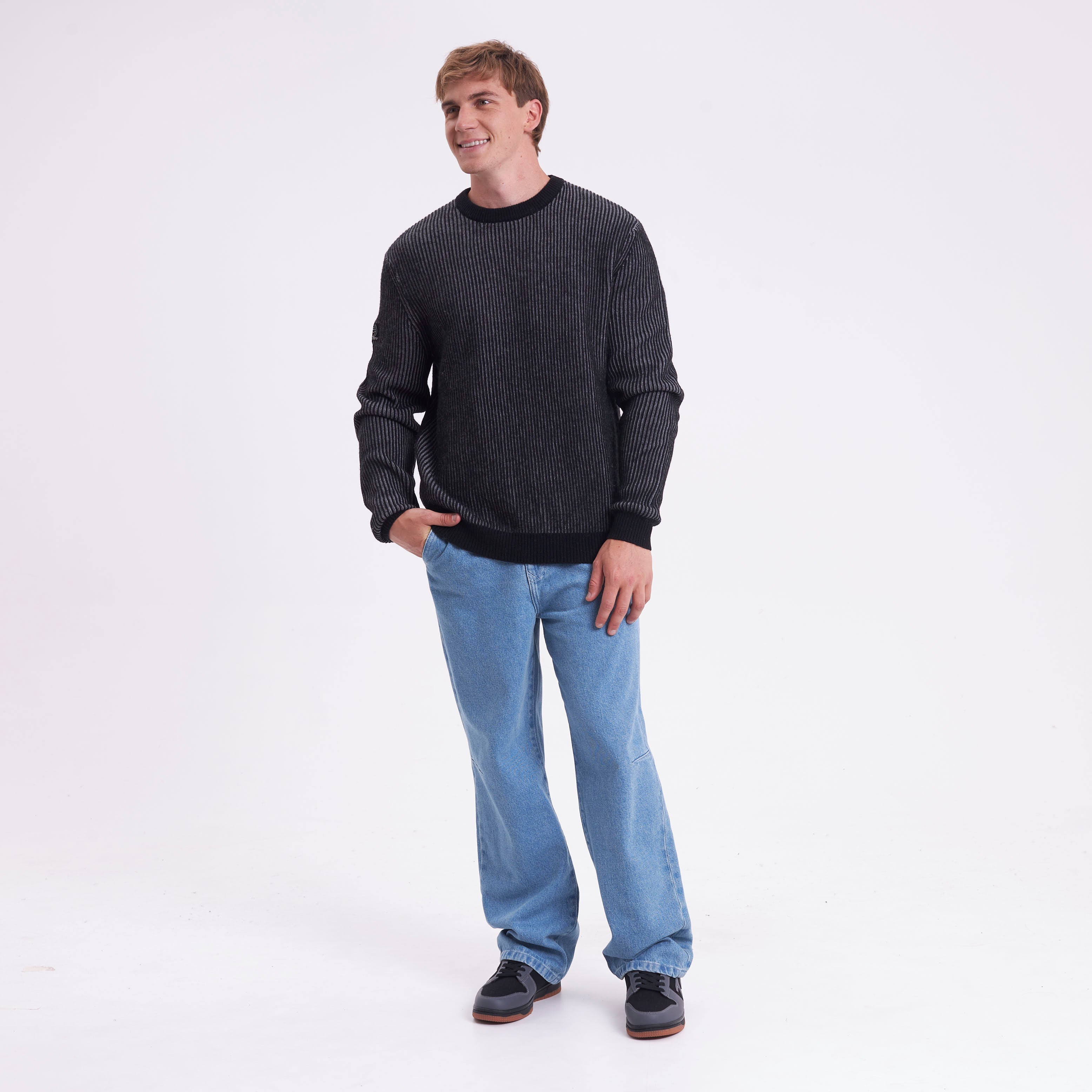 Sweater Rusty Cubes Cord Knit Sweater Black