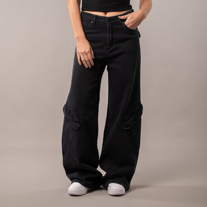 Jean Rusty Dark Wide Leg Cargo Washed Black