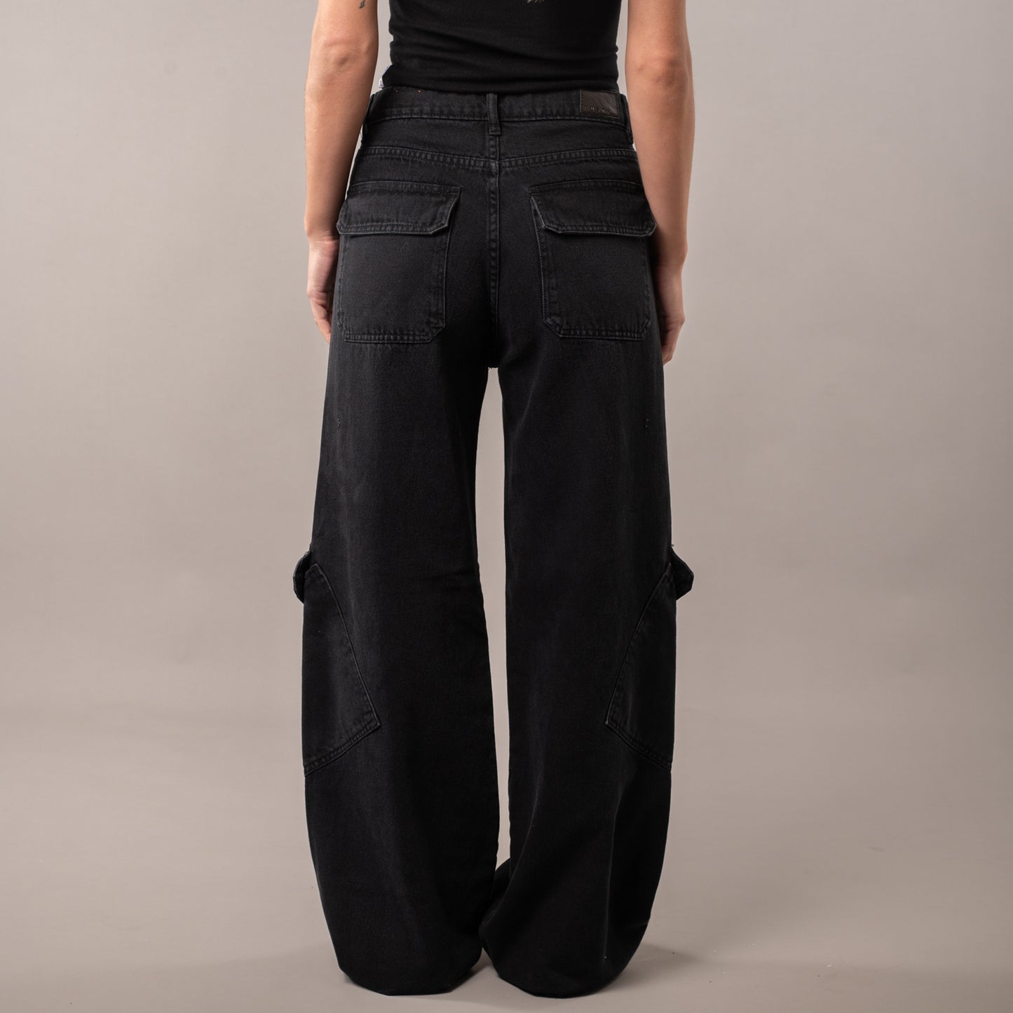 Jean Rusty Dark Wide Leg Cargo Washed Black