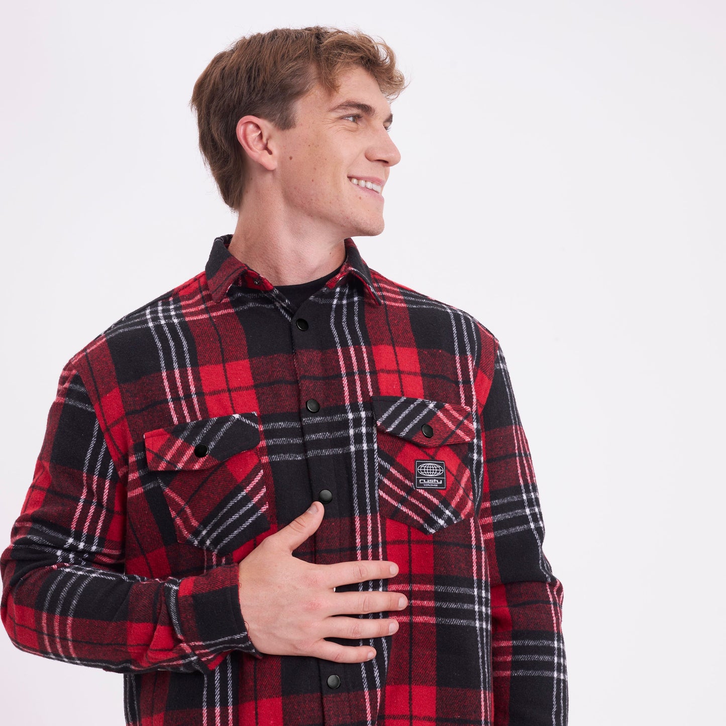 Camisa Ml Rusty Galaxie Flannel Long Sleeve Shirt Red