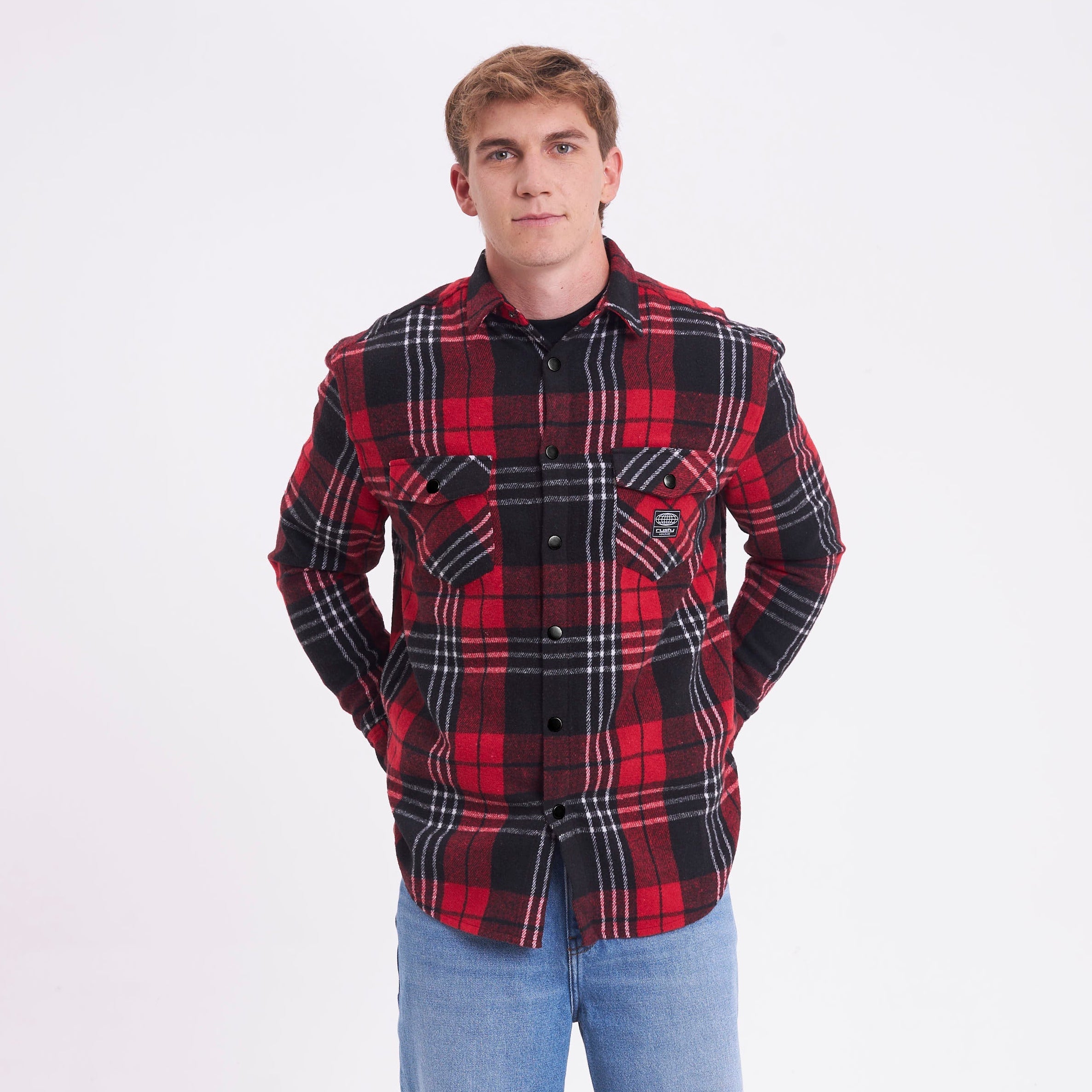Camisa Ml Rusty Galaxie Flannel Long Sleeve Shirt Red