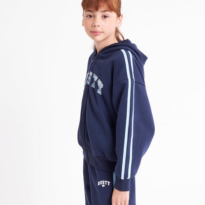 Campera Canguro Rusty Girls Team Varsity Zip Through Hood Navy