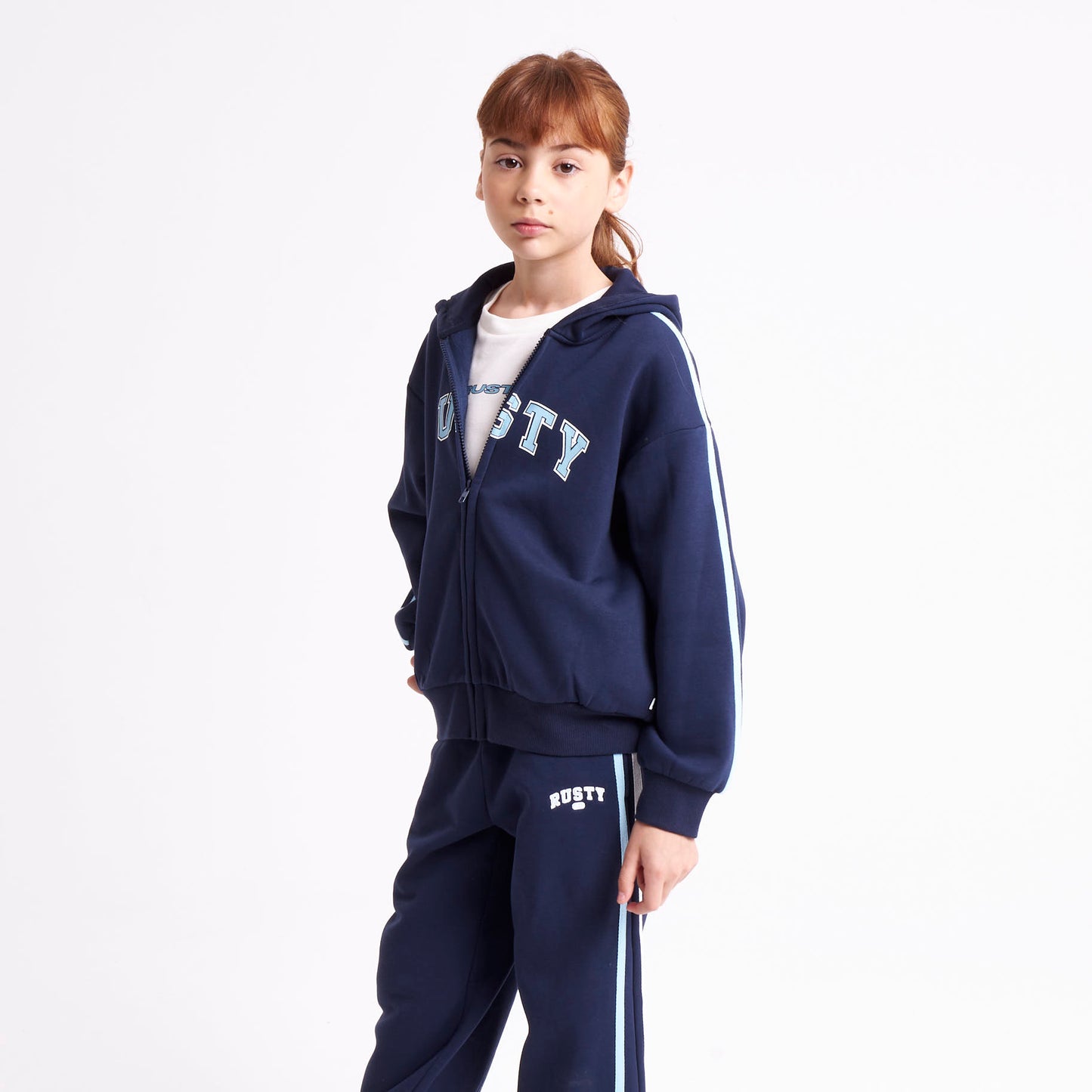 Campera Canguro Rusty Girls Team Varsity Zip Through Hood Navy