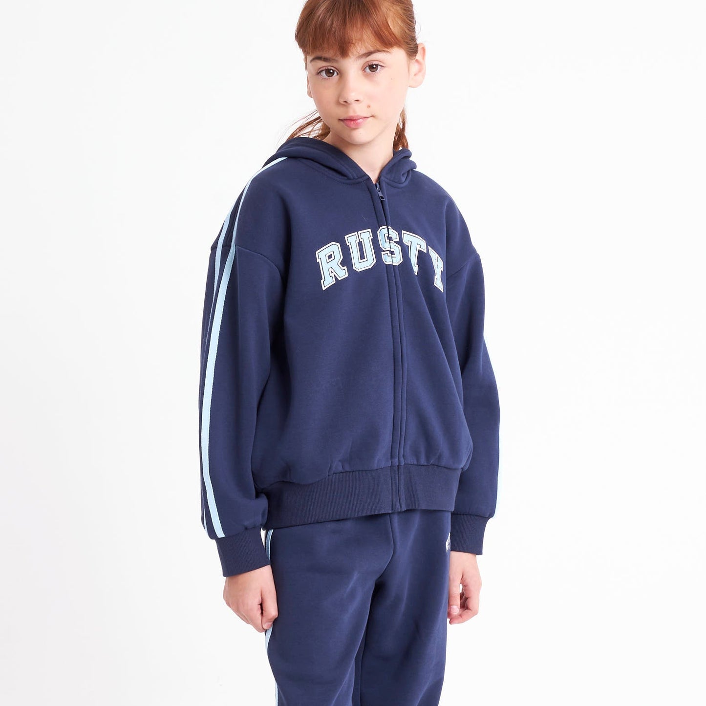 Campera Canguro Rusty Girls Team Varsity Zip Through Hood Navy
