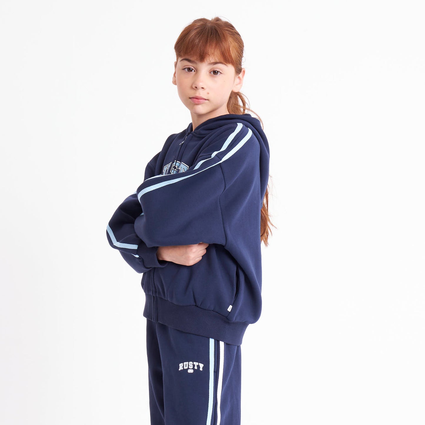 Campera Canguro Rusty Girls Team Varsity Zip Through Hood Navy